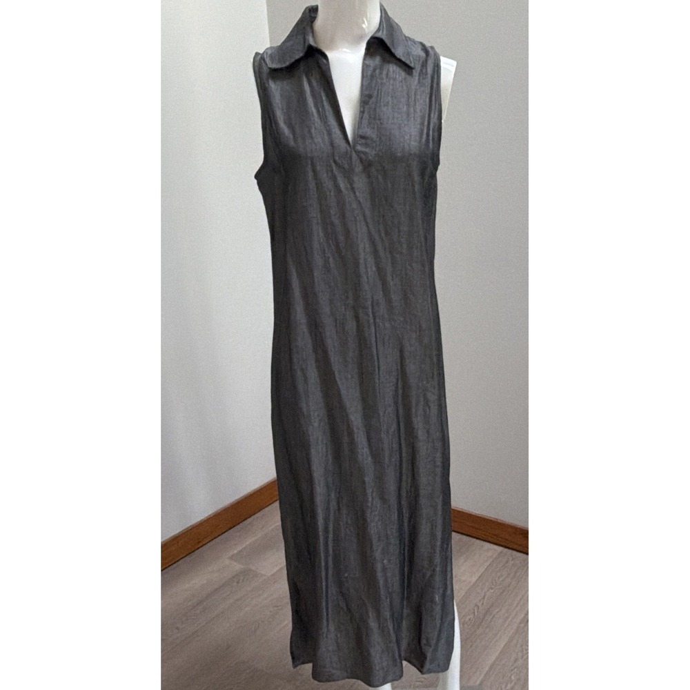 Finity Naturals Gray Collared Sleeveless Maxi Dress‎ Rayon Linen Size S. Y2K